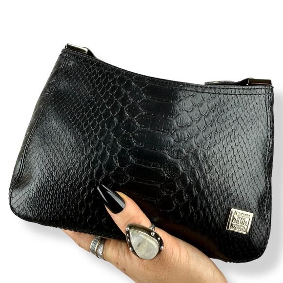 Y2K LIZ CLAIBORNE black snakeskin mini shoulder bag - Picture 1 of 16